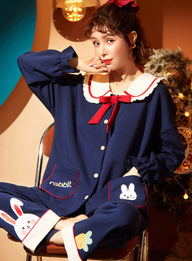 睡衣女款2026新款春款长袖可爱卡通薄款大码宽松可外穿家居服套装