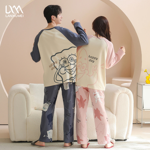 纯棉长袖 家居服套装 长裤 女士可爱卡通男士 2026新款 情侣睡衣春秋款