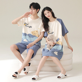 家居服套装 情侣睡衣夏季 可外穿薄款 甜美可爱女士卡通男士 纯棉短袖