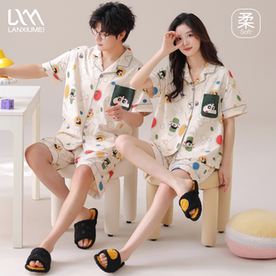 男女卡通可爱凉感家居服套装 情侣睡衣夏季 2025新款 短裤 纯棉短袖
