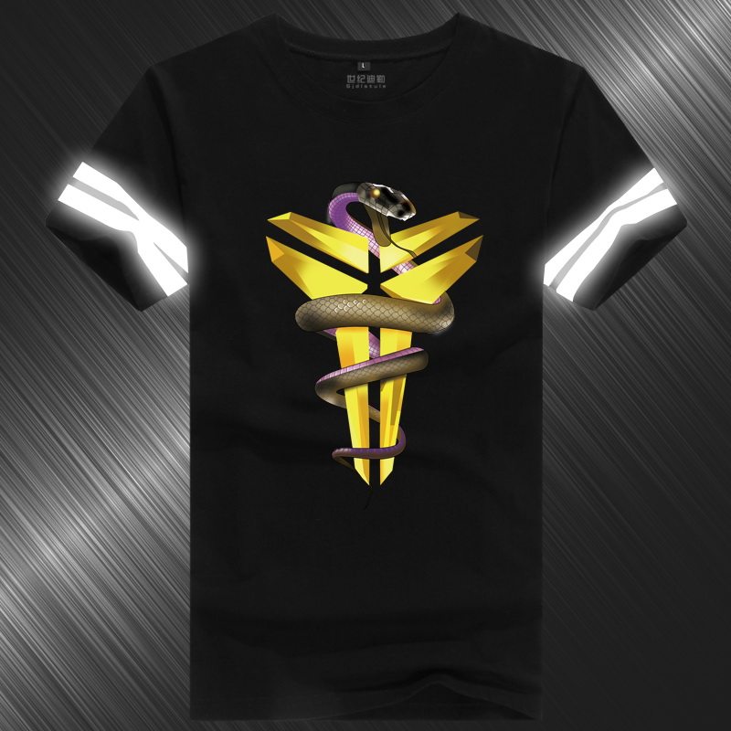 2016夏科比篮球t恤黑曼巴夜光反光衣服加肥大码24号运动短袖男士