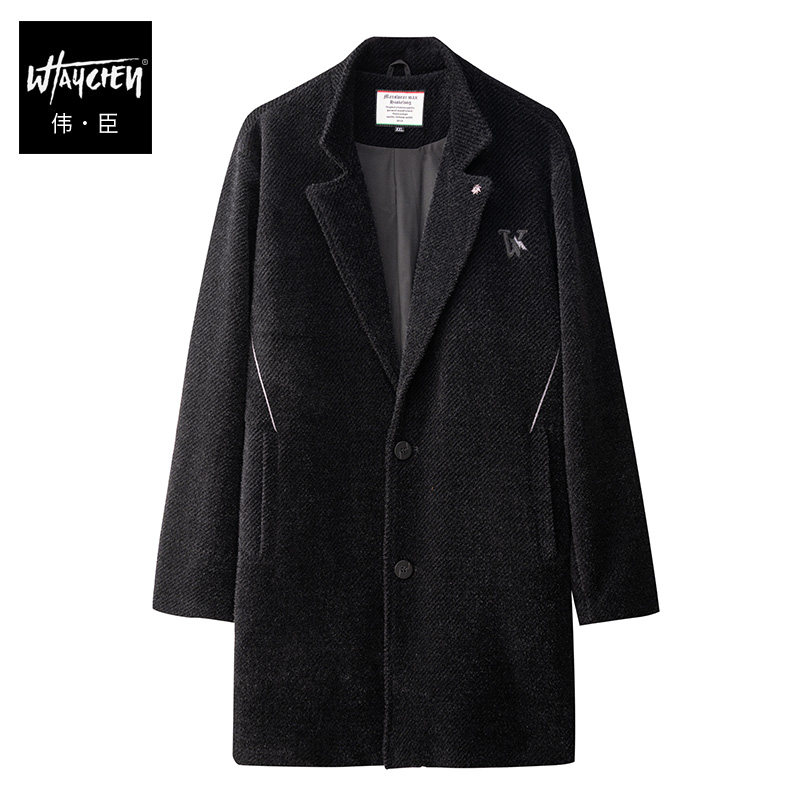 伟臣潮牌大码男装冬季加厚风衣胖子加肥加大长款大衣外套男