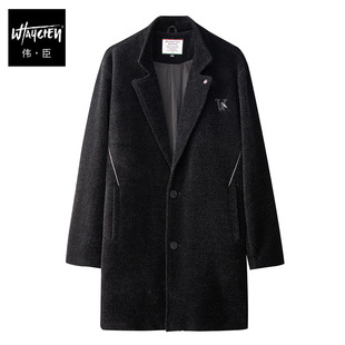伟臣潮牌大码男装冬季加厚风衣胖子加肥加大长款大衣外套男