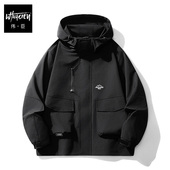 潮流春秋装 大码 男式 男士 连帽夹克胖子加肥加大工装 肥佬宽松外套男