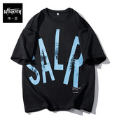 伟臣潮流青春大码 T恤胖子加肥加大冰丝轻薄字母印花半袖 男式 短袖