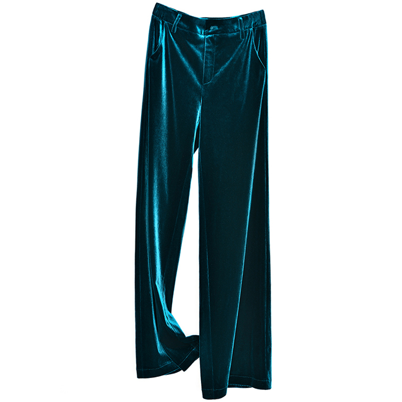 金丝绒休闲显瘦阔腿直筒中腰女裤