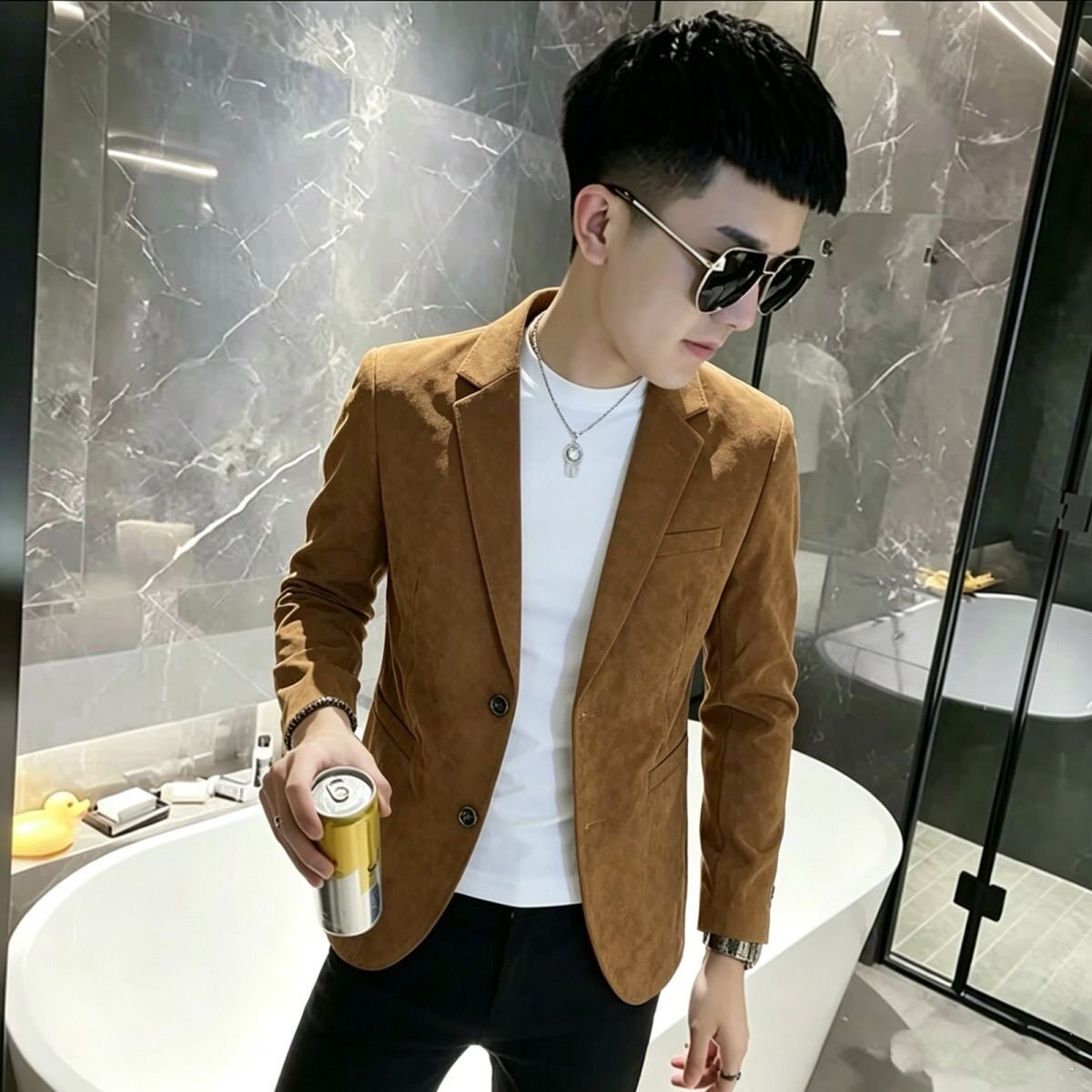 2026秋季新款男士纯色高级感西服休闲时尚帅气小西装商务男外套