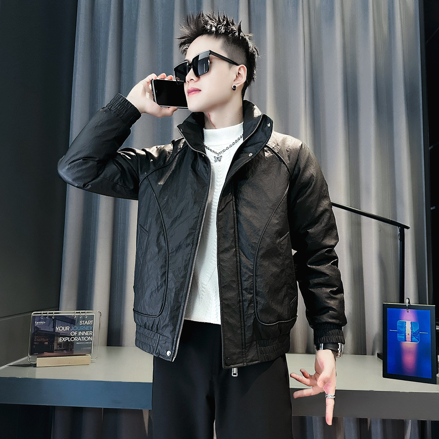 冬季pu皮棉衣男款潮流休闲痞帅羽绒棉服男装2025新款男士冬装外套