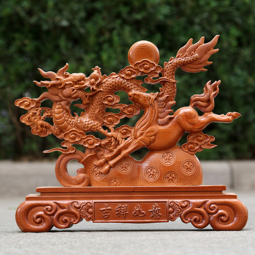 桃木龙马精神摆件木雕艺术品