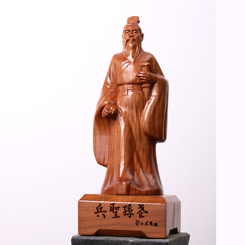 孙武兵圣摆件办公室商铺饰品木雕古典将军桃木孙武