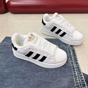 加绒加厚男鞋贝壳头小白鞋女冬季新款百搭休闲运动鞋经典鞋子板鞋