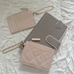 原D 奶油粉优雅少女金链便携皮革 零钱卡包证件硬币包口红耳机包