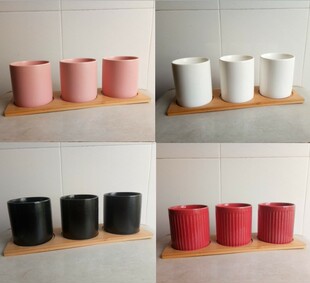 包邮简约陶瓷圆柱直筒花盆配竹托系列家居摆设多肉植物景观小花盆