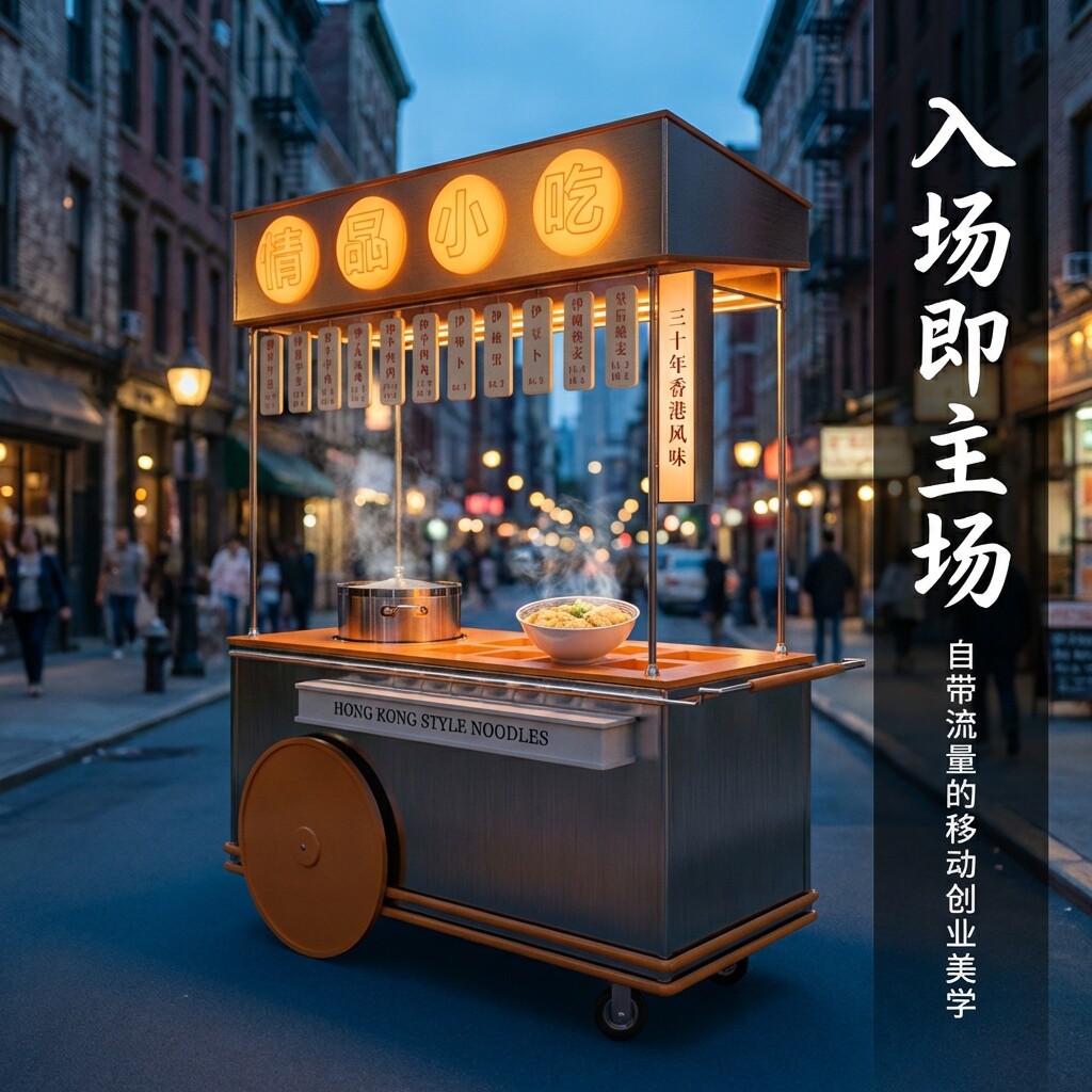 香港风格移动小吃车餐车摆摊车霓虹灯招牌流动创业美食车