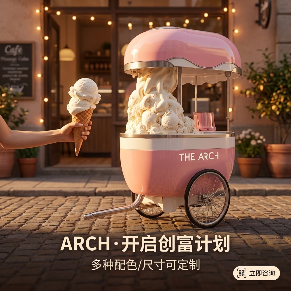 粉色冰淇淋车移动售货车复古手推车摆摊创业小吃车商用