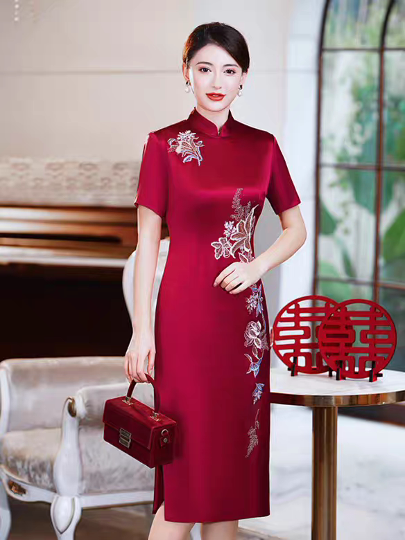 高档醋酸显瘦喜妈妈婚宴礼服结婚喜婆婆2026年新款高贵年轻旗袍
