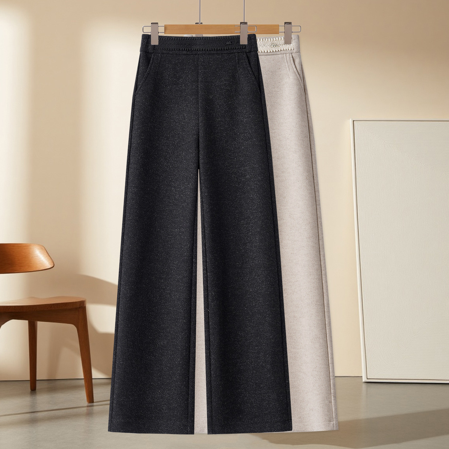 毛呢直筒裤女秋冬新款垂感高腰显瘦宽松休闲裤百搭软糯窄版阔腿裤,女装/女士精品,休闲裤,淘宝优惠券,粉丝福利购,淘宝优惠卷