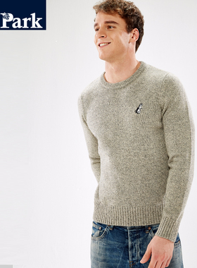 圆领粗线毛衣套头男潮流麻灰韩版修身青年美式百搭羊毛打底针织衫