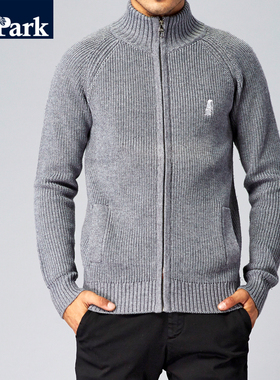 立领粗线毛衣外套男撞色开衫半高领拉链厚针织衫个性灰色系运动潮