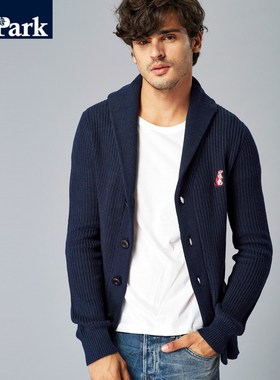 青果领粗线毛衣韩版潮休闲外套男修身线衫翻领鱼鳞纹纽扣针织开衫