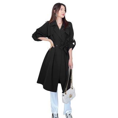 中长款风衣外套女小个子薄款黑色
