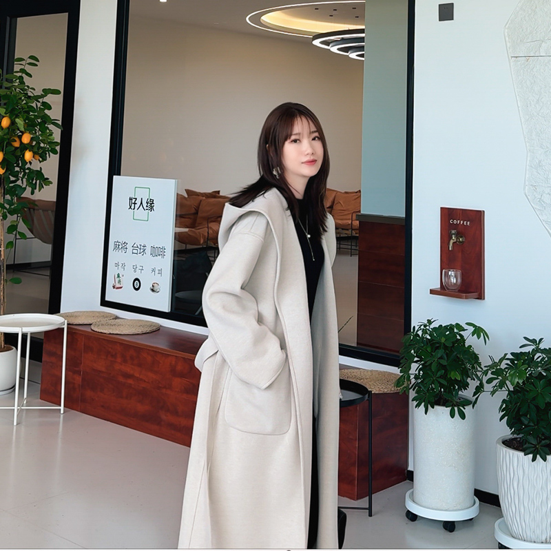 连帽双面毛呢大衣女2025新款