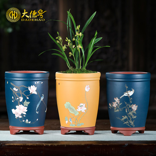 手工古典紫砂手工彩绘兰花盆专用