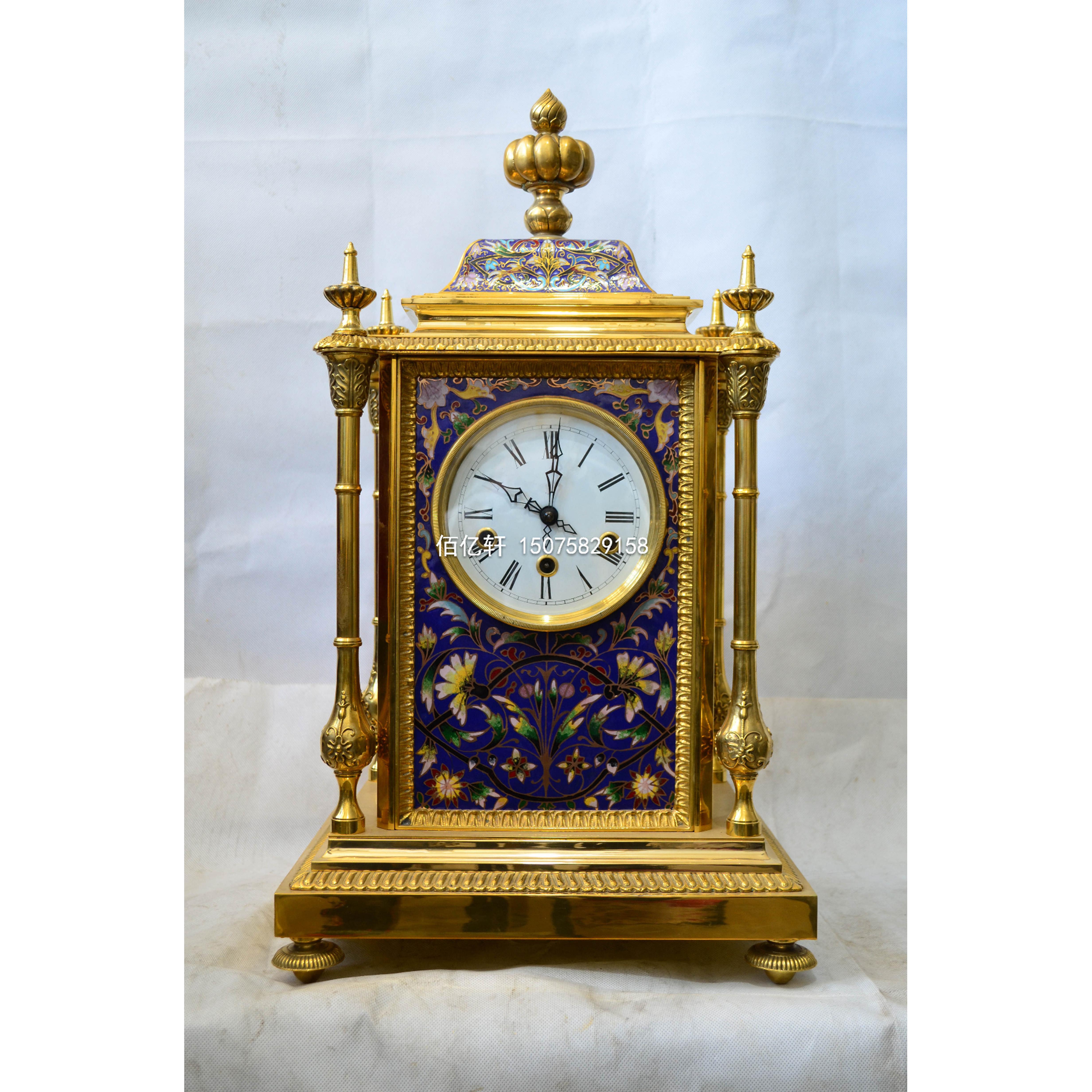 五音钟景泰蓝镀金机械座钟黄铜报时复古仿古董法国回流台钟摆钟