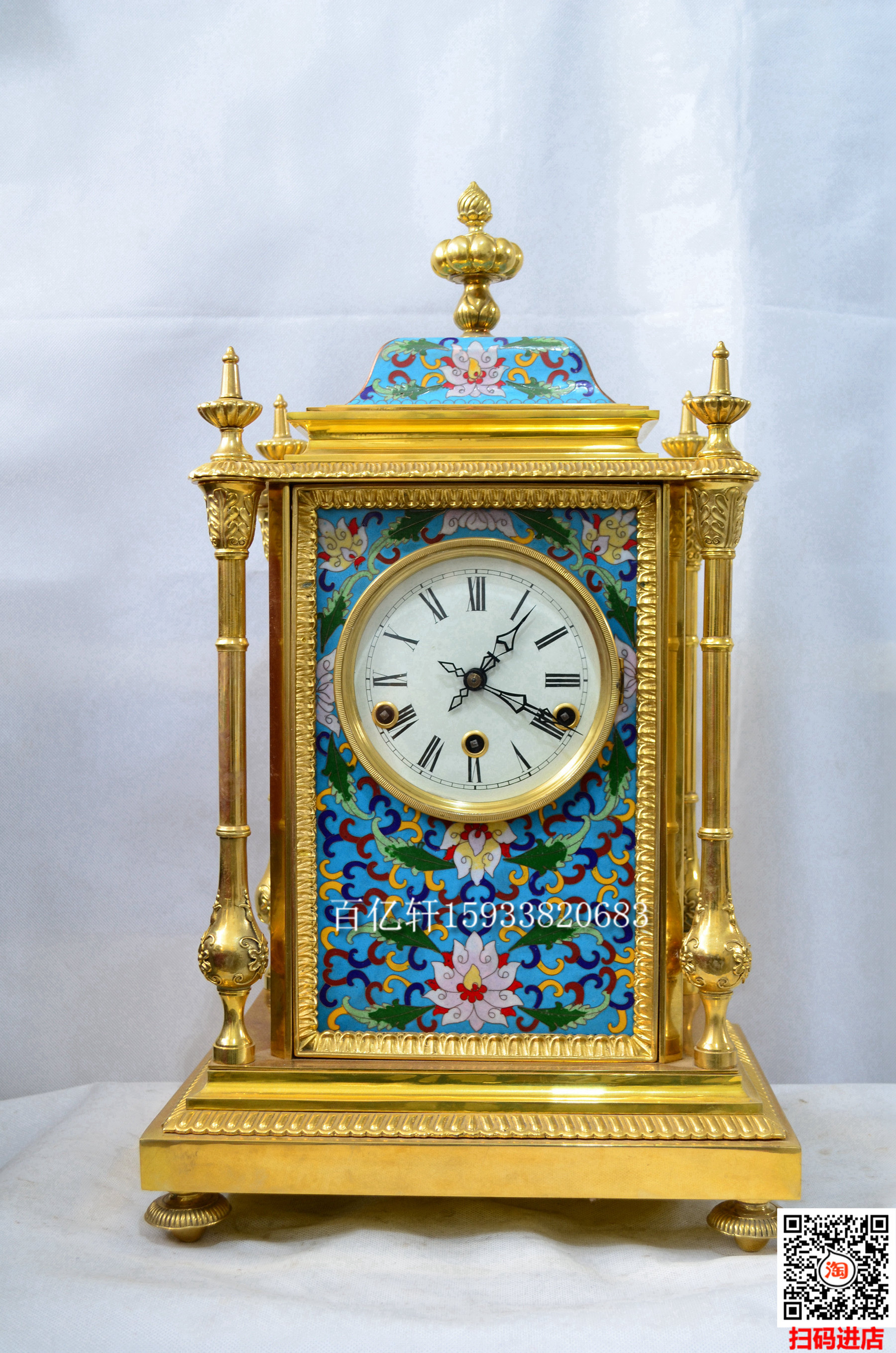 景泰蓝五音机械座钟珐琅彩金色报时台钟复古仿国外回流老钟表立钟