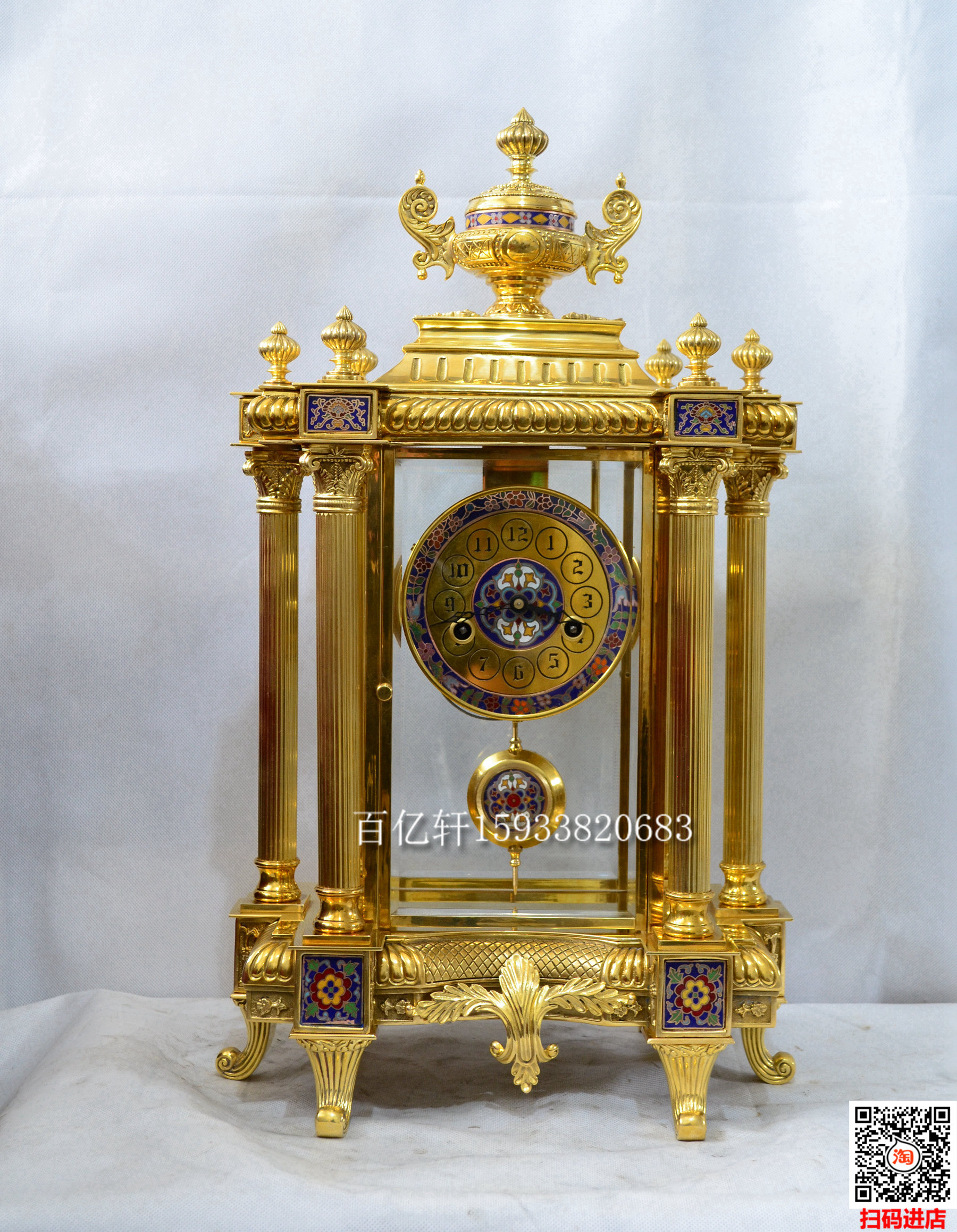 镀金机械座钟黄铜三五报时台钟六柱摆钟仿古董国外回流立钟复刻钟