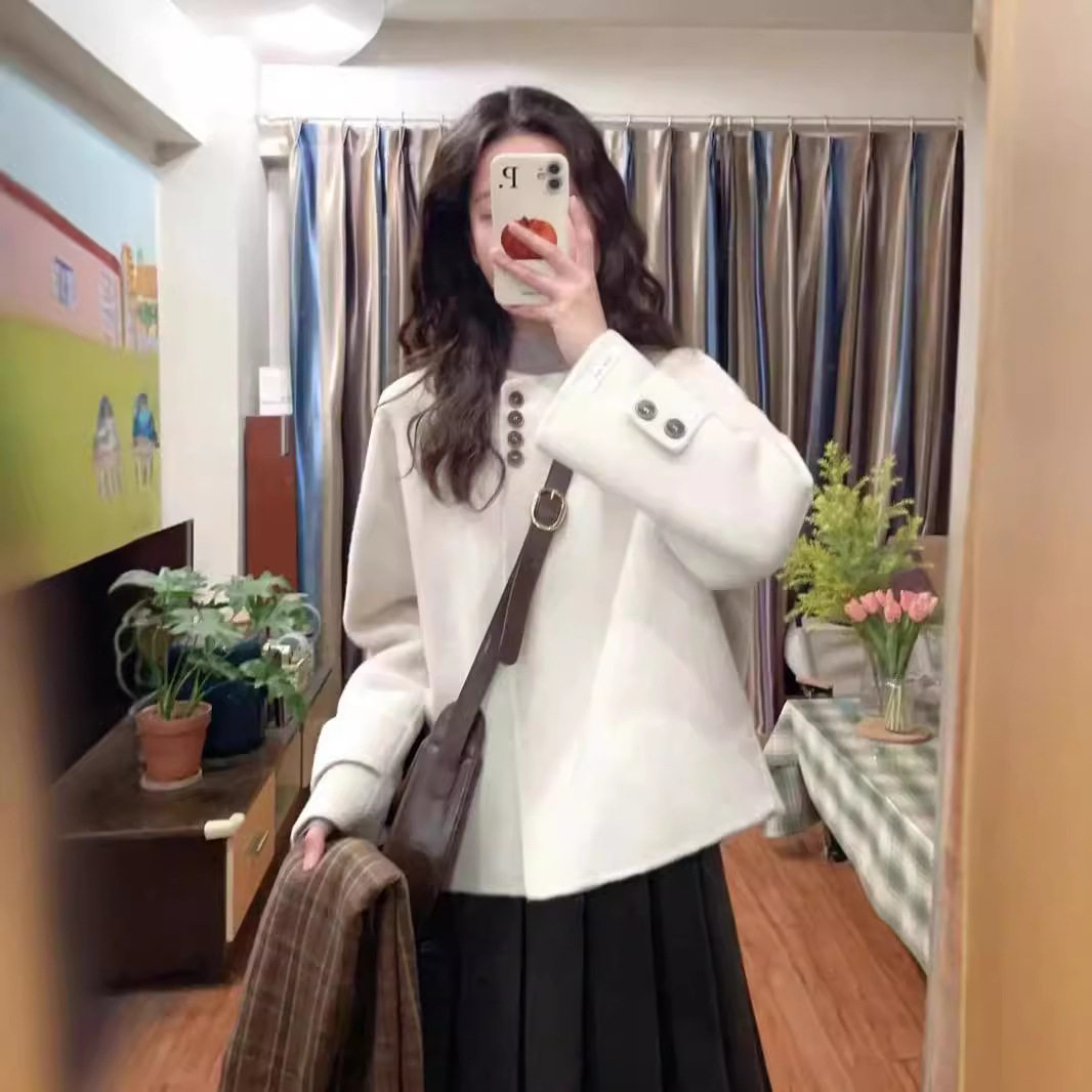 短款呢子大衣女2025新款秋冬季毛呢外套圆领高级感小个子今年
