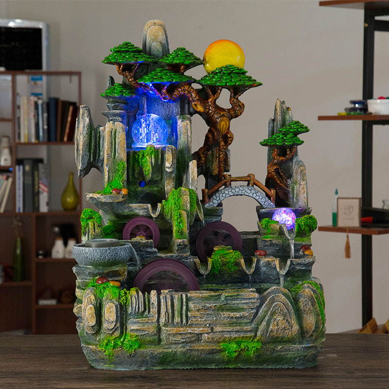 大型假山流水景观鱼池水轮树脂工艺品摆件简约风景日常长辈送礼