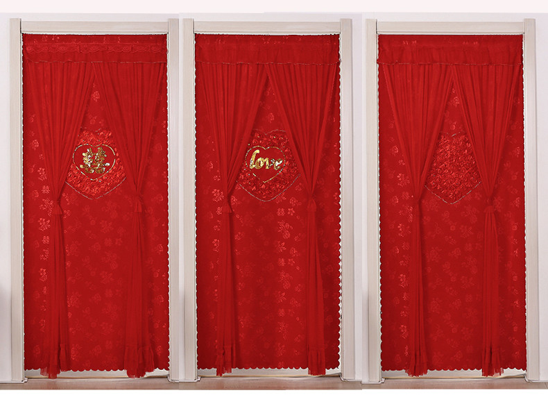 婚庆喜字门帘结婚喜庆大红门帘防蚊纱帘蕾丝帘隔断帘家用长款