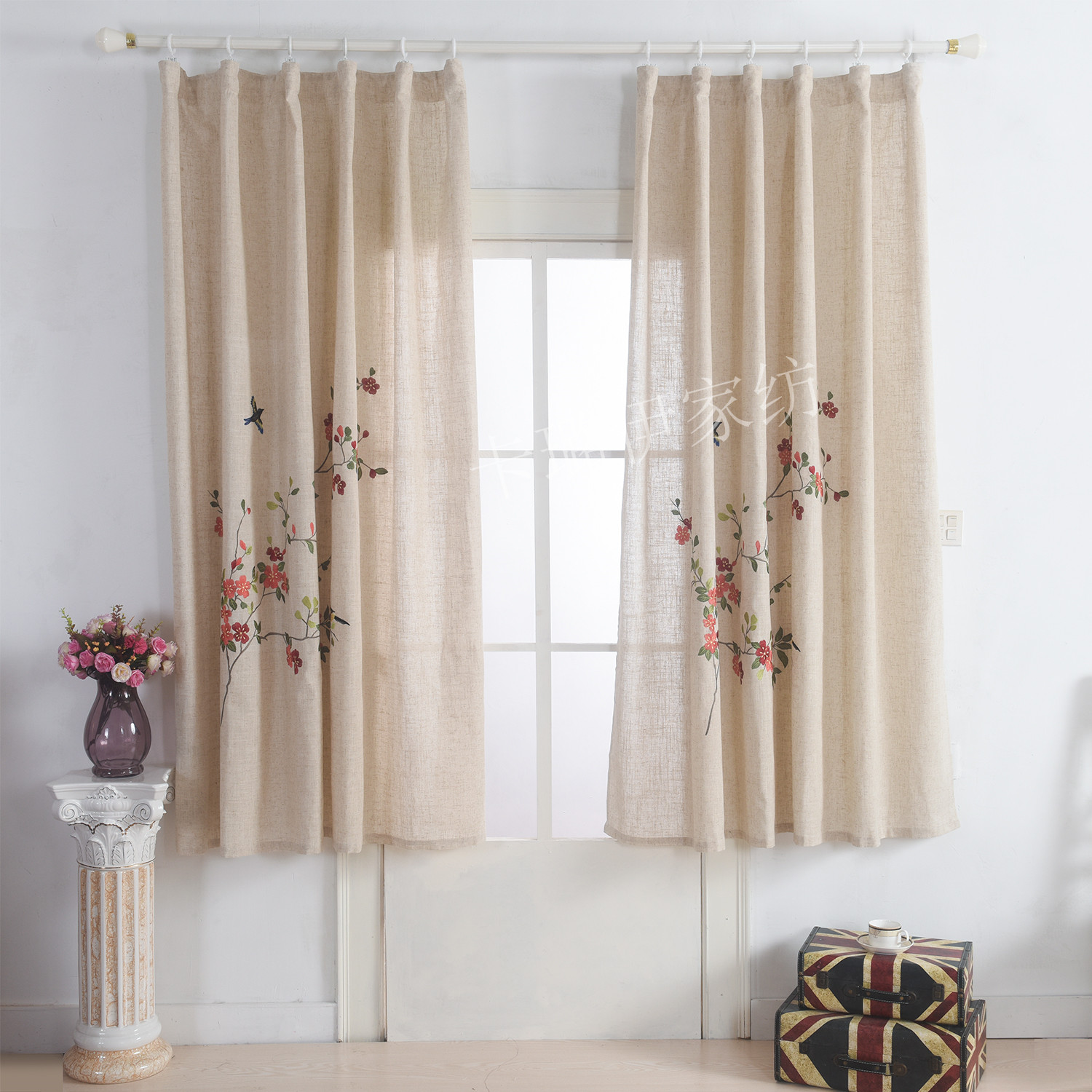 原单清仓大促定制混纺窗帘刺绣