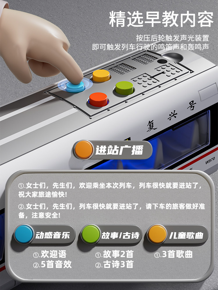 전기 고속철도 시뮬레이션 하모니 기차 장난감 푸싱 기차 모델 소년 어린이 교육 장난감 3 세 5