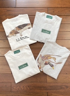 日系LLBEAN联名BMS复古动物趣味印花短袖户外休闲圆领宽松情侣T恤