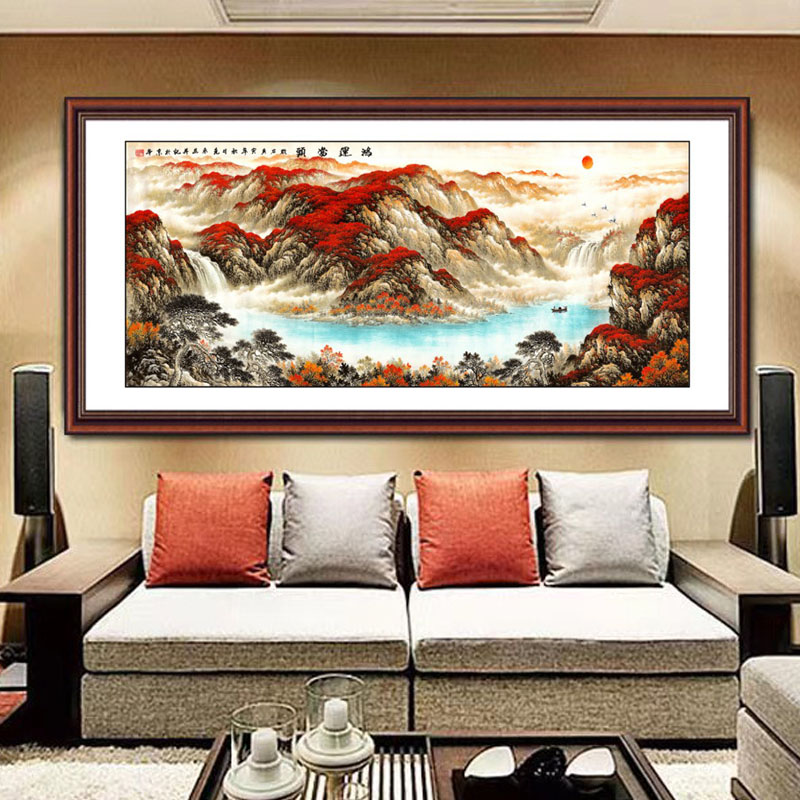 鸿运当头山水风景画墙贴壁画纸