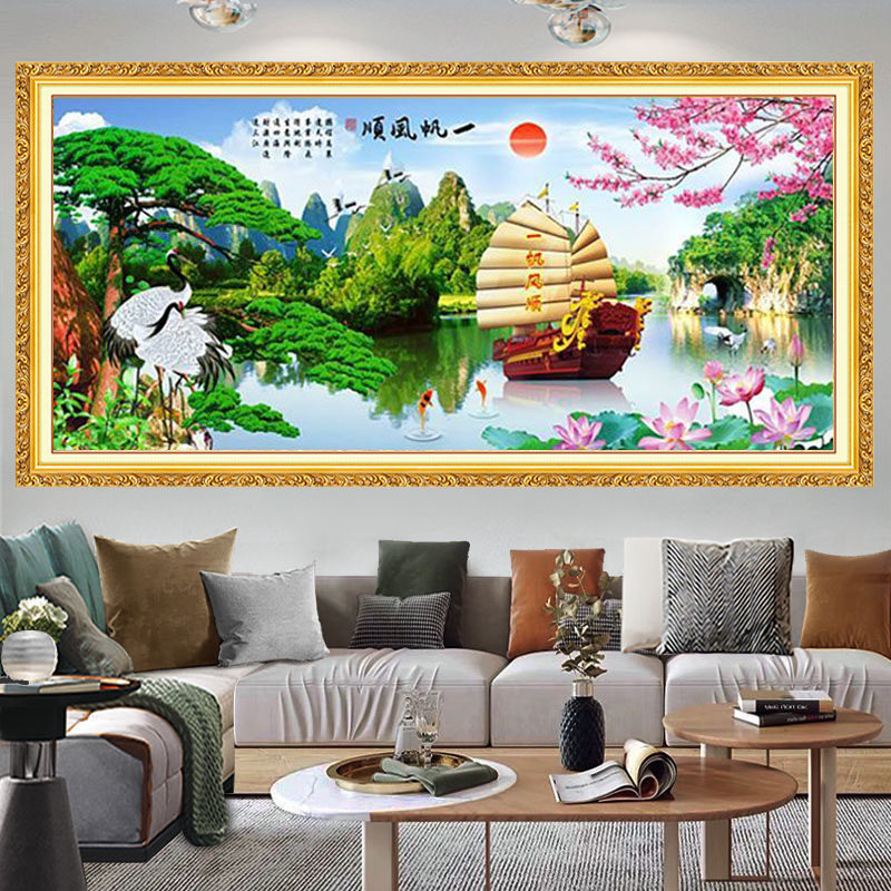 一帆风顺自粘贴画客厅沙发背景