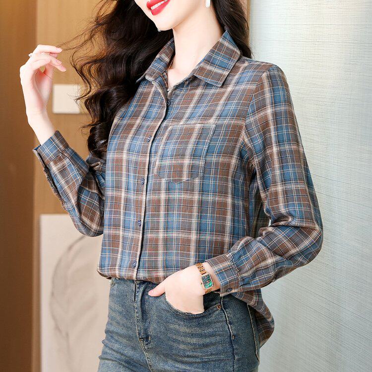 w39春秋装妈妈装纯棉长袖衬衫休闲打底衫a95中老年女衬衣妇女外套