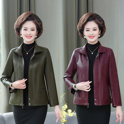 n87春秋装新款妈妈装皮衣外套女加绒加厚2024女中年显瘦a01皮夹克