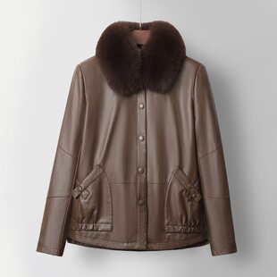 n78冬季 皮衣40外套50岁女a03女士60中年80加棉加厚70皮夹克 妈妈装