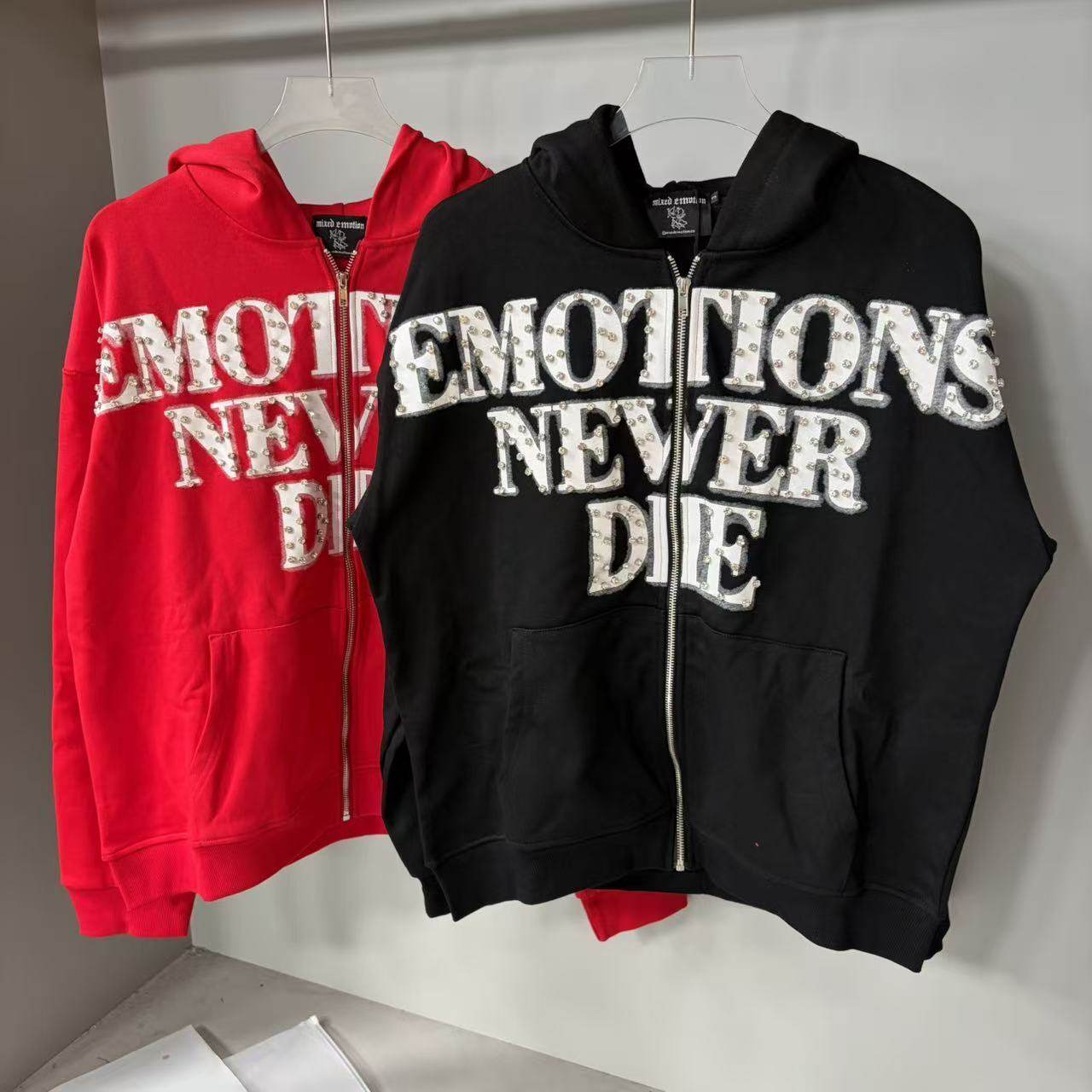 thumbnail for Trendy Brand Mixed Emotion Hot-Stamped Letter Print Zipper Hoodie Jacket Unisex Cardigan Top Autumn