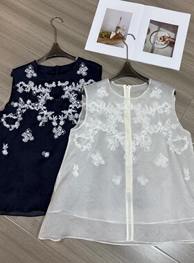 LC-高级重工钉珠刺绣双层欧根纱提花无袖马甲YS389-G322