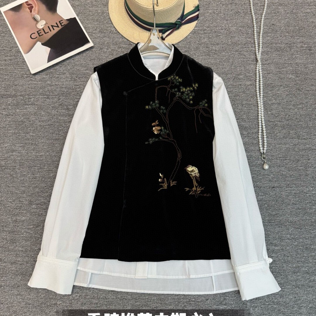 LC6年早春青松长绿真丝丝绒精致刺绣精美做工马甲YS525-G408