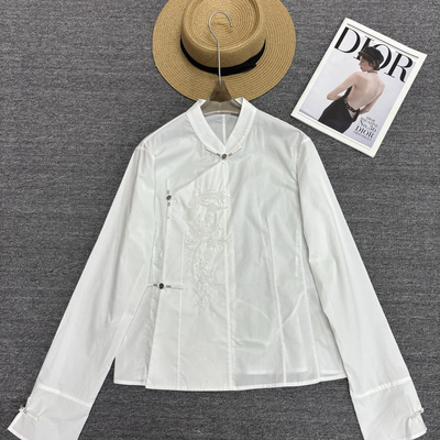 LC春极简大牌老钱新中式重工手工钉珠高支棉衬衫YS3-t275