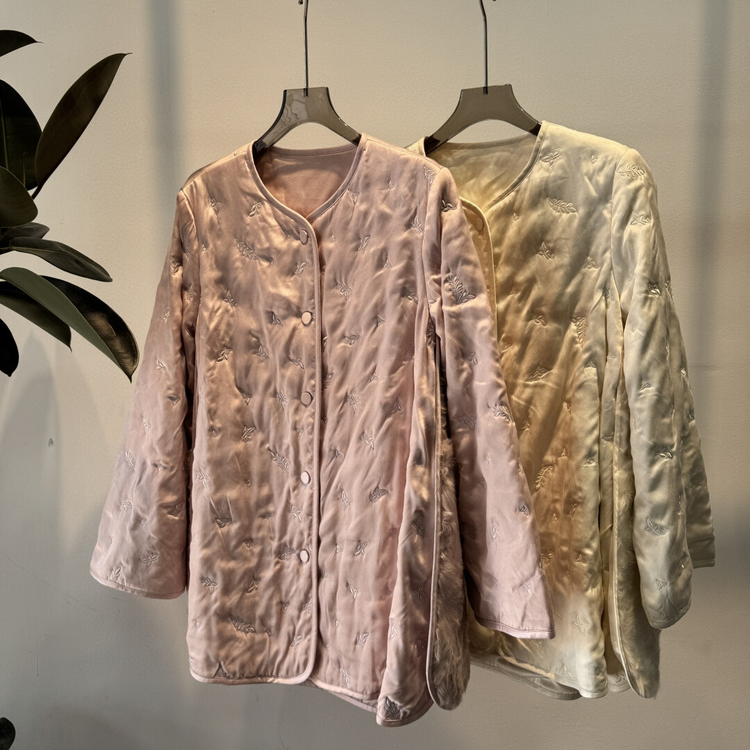 LC上新新中式小清晰绣小花棉服两侧拼水貂毛棉服YS100-G311