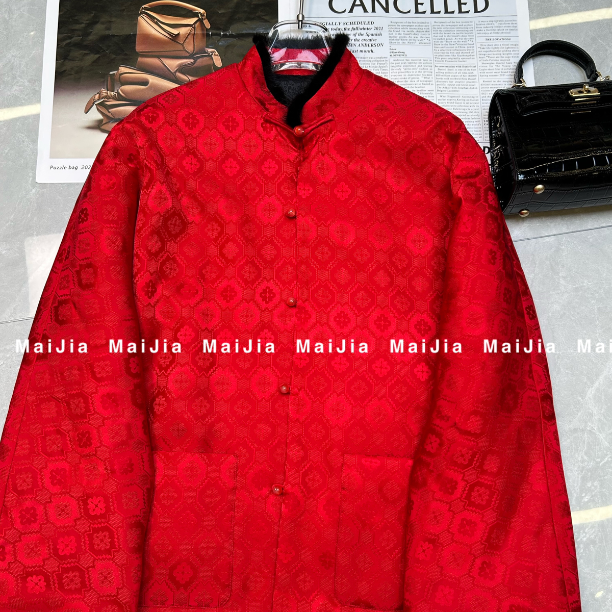 LC冬上新高级复古提花水貂毛夹棉短外套（含50真丝）1