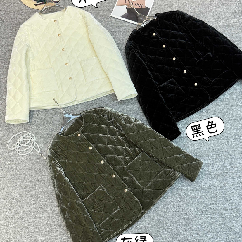 LC冬上新丝绒质感菱格纹设计感保暖棉服外套X409132