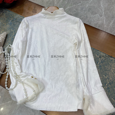 LC冬上新新中式棉袖口拼接毛边修身打底上衣小衫t1876