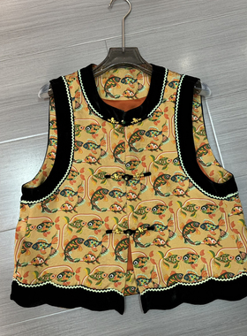 LC-新中式盘扣拼色丝绒包边一字扣马甲(含30真丝)YS107-G311